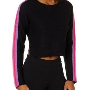 Black cropped sweater with rainbow sleeves